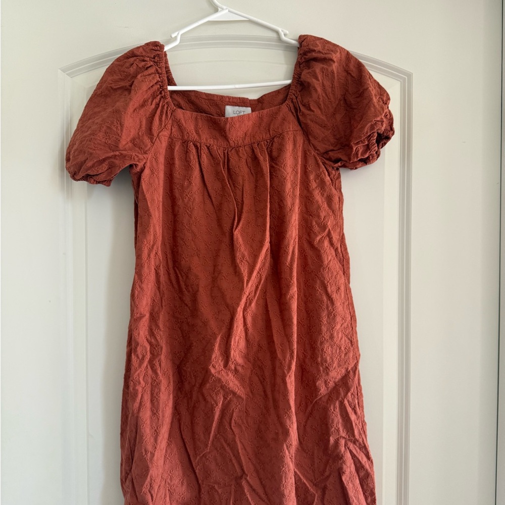 Loft Orange Eyelet Puff Sleeve Mini Dress